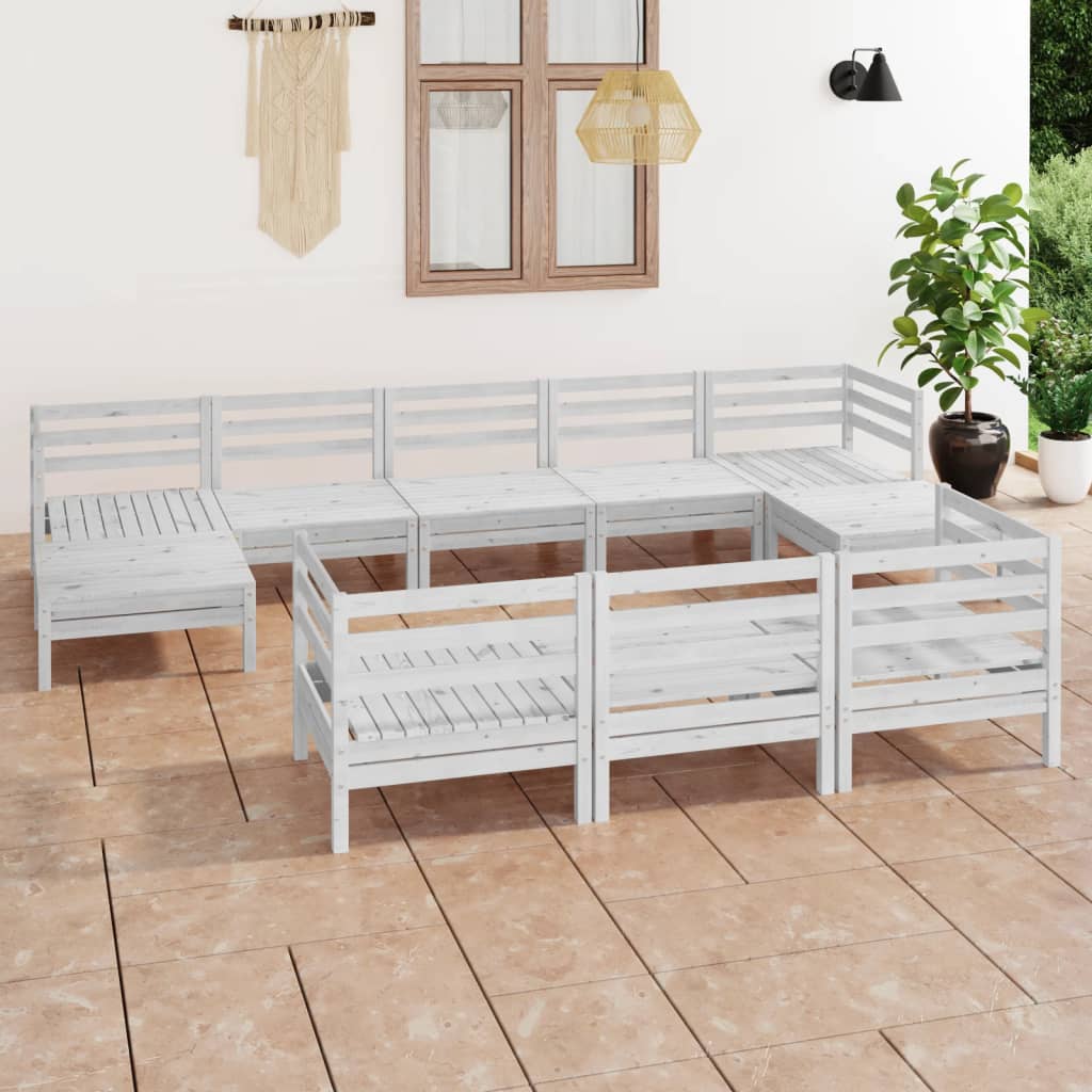 10-tlg. Garten-Lounge-Set Weiss Massivholz Kiefer